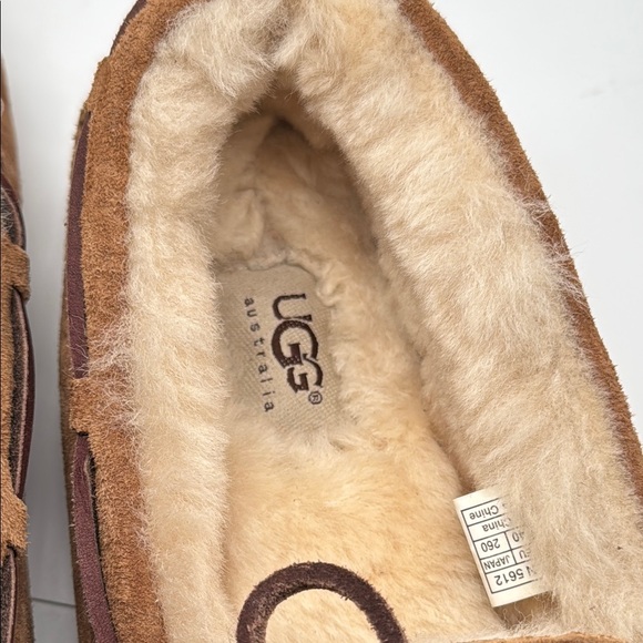 UGG Australia Dakota Chesnut Brown Suede Moccasin Wool Fur Slippers Size 9 - Picture 12 of 16